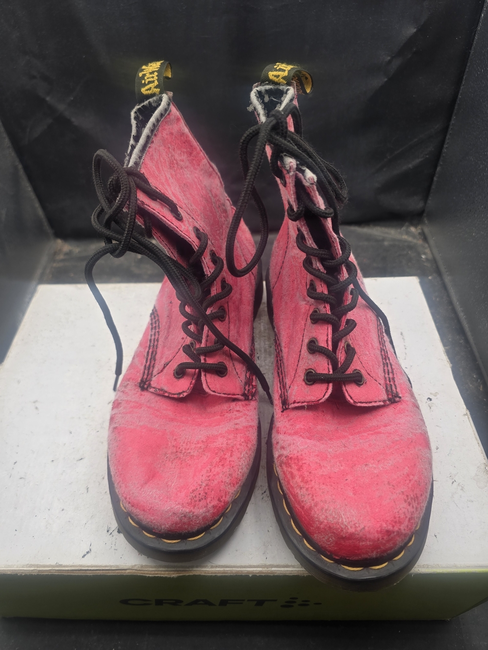 Dr. Martens Pink Lace-Up Combat Boots with Black Laces